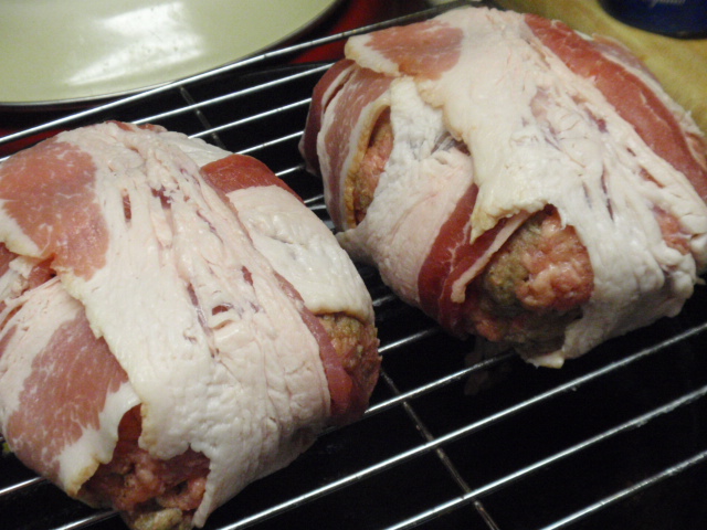 each was wrapped in three slices of thin center cut bacon