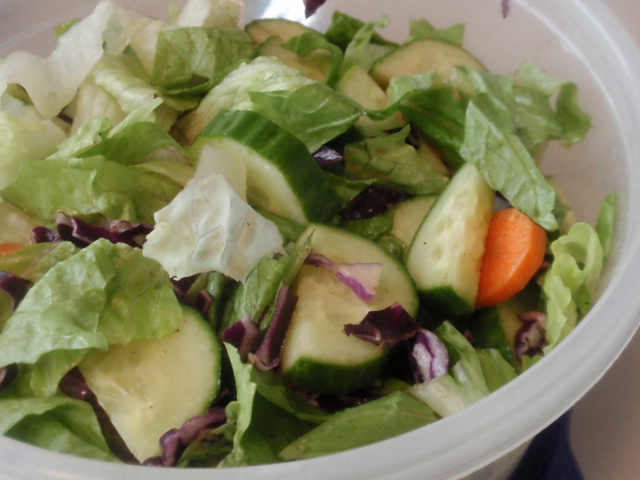 seriously this is enough salad for a family! Romaine, red cabbage, cucumber and carrot